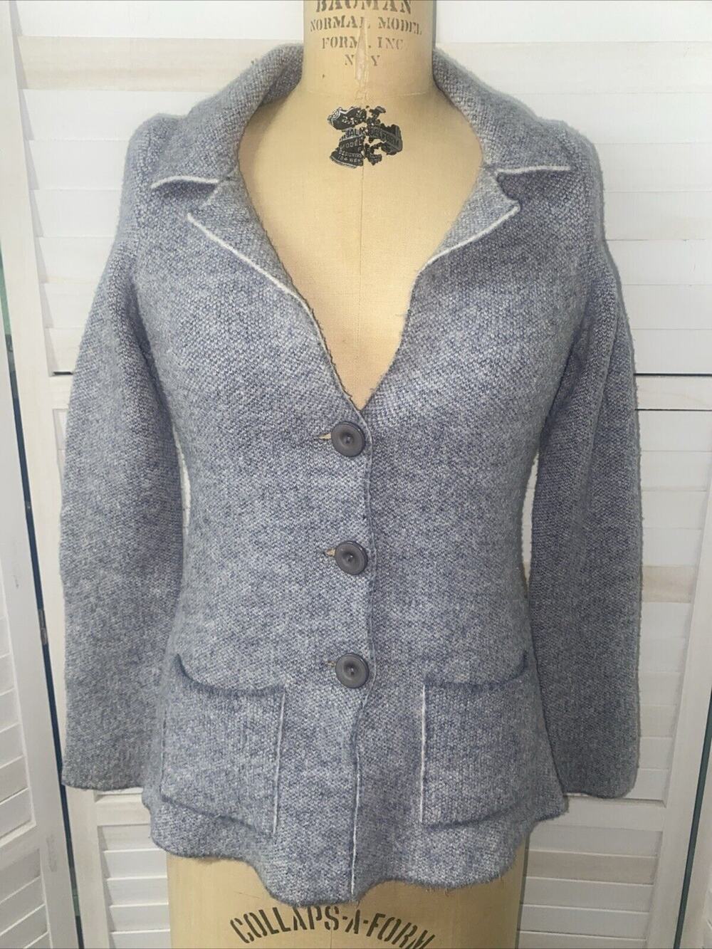 Cocogio Cardigan Sweater Coat Tweed Acrylic Wool Blend Buttons Collared Sz Small